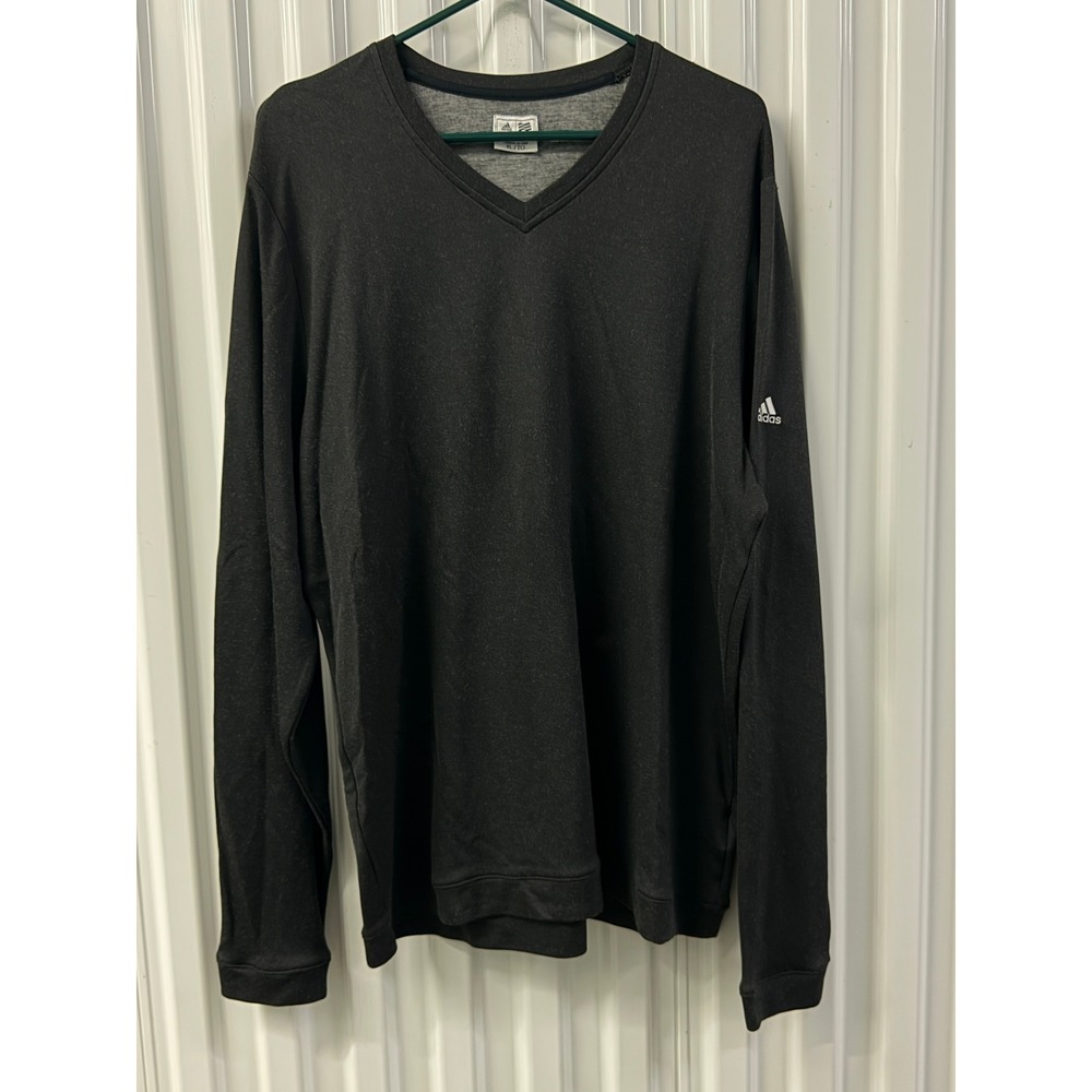 Adidas V-Neck Long Sleeve Shirt Mens XL Black Excellent Performance Top 1052